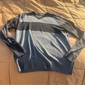 Vince Gray/Black Stripe V-Neck Lightweight Cotton Sweater Size Large